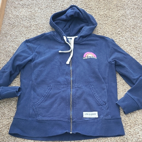 Life Is Good Navy Zip-Up Hoodie Jacket - Picture 1 of 6
